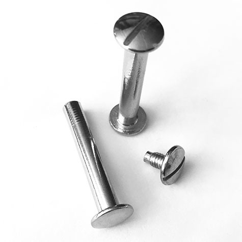 legatoria Viti sepolte rilegatura, NICHELATE, 30mm lunghezza mm 30, testa diametro 10mm, tubetto diametro 5mm, una testa fissa ed una mobile. Per lunghezza, si intende la distanza INTERNA tra le due teste, che corrisponde allo spessore del volume da rilegare.