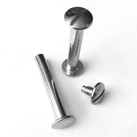 legatoria Viti sepolte rilegatura, NICHELATE, 35mm lunghezza mm 35, testa diametro 10mm, tubetto diametro 5mm, una testa fissa ed una mobile. Per lunghezza, si intende la distanza INTERNA tra le due teste, che corrisponde allo spessore del volume da rilegare.