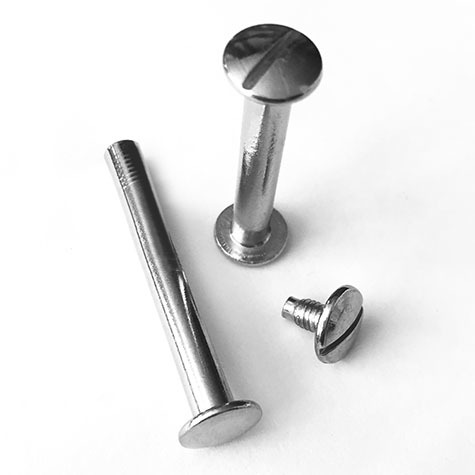 legatoria Viti sepolte rilegatura, NICHELATE, 60mm lunghezza mm 60, testa diametro 10mm, tubetto diametro 5mm, una testa fissa ed una mobile. Per lunghezza, si intende la distanza INTERNA tra le due teste, che corrisponde allo spessore del volume da rilegare.