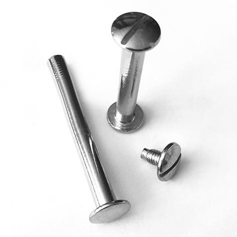 legatoria Viti sepolte rilegatura, NICHELATE, 80mm lunghezza mm 80, testa diametro 10mm, tubetto diametro 5mm, una testa fissa ed una mobile. Per lunghezza, si intende la distanza INTERNA tra le due teste, che corrisponde allo spessore del volume da rilegare.