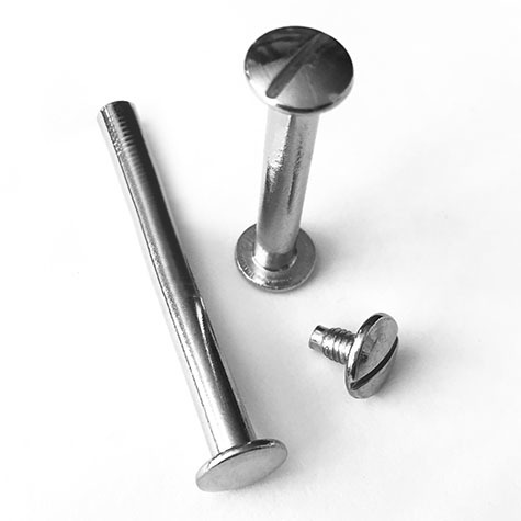 legatoria Viti sepolte rilegatura, NICHELATE, 90mm lunghezza mm 90, testa diametro 10mm, tubetto diametro 5mm, una testa fissa ed una mobile. Per lunghezza, si intende la distanza INTERNA tra le due teste, che corrisponde allo spessore del volume da rilegare.