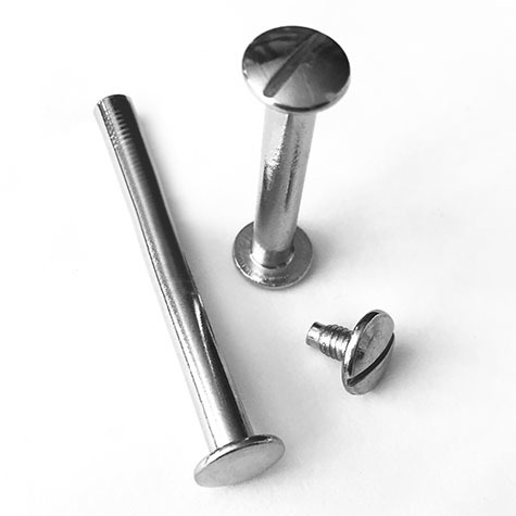 legatoria Viti sepolte rilegatura, NICHELATE, 95mm lunghezza mm 95, testa diametro 10mm, tubetto diametro 5mm, una testa fissa ed una mobile. Per lunghezza, si intende la distanza INTERNA tra le due teste, che corrisponde allo spessore del volume da rilegare.