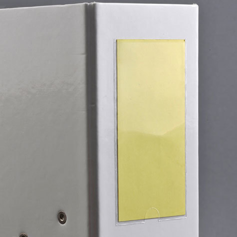 gbc Portaetichetta autoadesiva 46x75mm per raccoglitore 75x46. In vinile trasparente (colla acrilica trasparente) per inserire etichette sul dorso dei raccoglitori ad anelli.