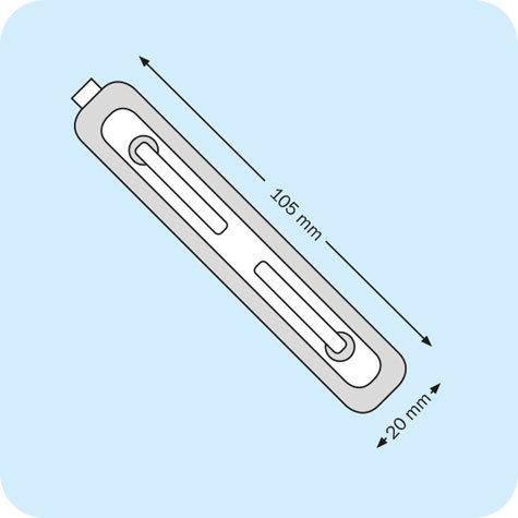 legatoria Fastener autoadesivo in 3 parti, 105x20mm BIANCO, assemblato, linguelle piegate al centro. Base 105x20mm in PVC rigido da 300 micron. Linguella verniciata 148x5mm. Pressino 100x12mm in PVC rigido da 300 micron. Prodotto originale tedesco. MADE IN GERMANY.