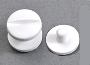 legatoria Viti sepolte rilegatura, plastica 7mm  BIANCO, lunghezza mm 7, diametro testa 12mm, diametro tubetto 5mm, una testa fissa ed una mobile, LVI6007. Per lunghezza, si intende la distanza INTERNA tra le due teste, che corrisponde allo spessore del volume da rilegare.