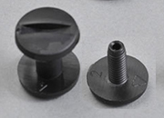 legatoria Viti sepolte rilegatura. plastica 8mm  NERO, lunghezza mm 8, diametro testa 12mm, diametro tubetto 5mm, una testa fissa ed una mobile, LVI6107. Per lunghezza, si intende la distanza INTERNA tra le due teste, che corrisponde allo spessore del volume da rilegare leg511