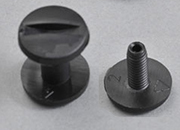 legatoria Viti sepolte rilegatura. plastica 10mm  NERO, lunghezza mm 10, diametro testa 12mm, diametro tubetto 5mm, una testa fissa ed una mobile, LVI6010. Per lunghezza, si intende la distanza INTERNA tra le due teste, che corrisponde allo spessore del volume da rilegare.