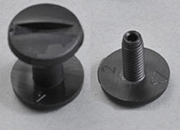 legatoria Viti sepolte rilegatura. plastica 12mm  NERO, lunghezza mm 12, diametro testa 12mm, diametro tubetto 5mm, una testa fissa ed una mobile, LV6112. Per lunghezza, si intende la distanza INTERNA tra le due teste, che corrisponde allo spessore del volume da rilegare.