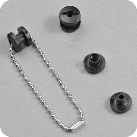 legatoria Viti sepolte forate NERE 3.5mm  lunghezza 3,5 mm, diametro testa 12mm, diametro tubetto 6mm, foro interno 3mm, una testa fissa ed una mobile. Per lunghezza, si intende la distanza INTERNA tra le due teste, che corrisponde allo spessore del volume da rilegare.