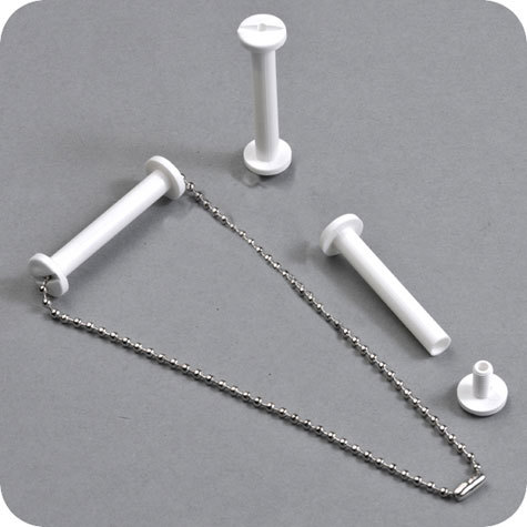 legatoria Viti sepolte forate BIANCHE 20mm  lunghezza 20 mm, diametro testa 12mm, diametro tubetto 6mm, foro interno 3mm, una testa fissa ed una mobile. Per lunghezza, si intende la distanza INTERNA tra le due teste, che corrisponde allo spessore del volume da rilegare.