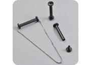 legatoria Viti sepolte forate NERE 30mm  lunghezza 30 mm, diametro testa 12mm, diametro tubetto 6mm, foro interno 3mm, una testa fissa ed una mobile. Per lunghezza, si intende la distanza INTERNA tra le due teste, che corrisponde allo spessore del volume da rilegare leg543