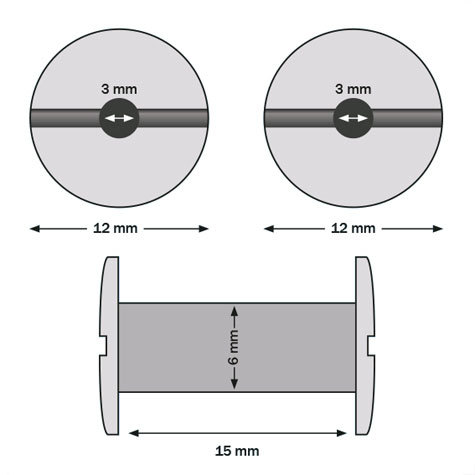 legatoria Viti sepolte forate BIANCHE 40mm  lunghezza 40 mm, diametro testa 12mm, diametro tubetto 6mm, foro interno 3mm, una testa fissa ed una mobile. Per lunghezza, si intende la distanza INTERNA tra le due teste, che corrisponde allo spessore del volume da rilegare.