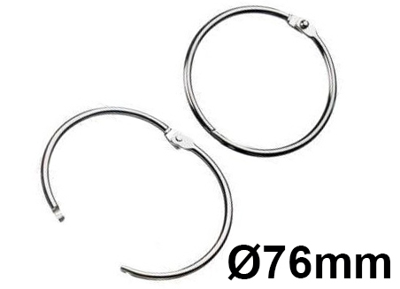 legatoria Anello apribile metallo NICHELATO 76mm NICHELATO. Diametro interno: 76mm, diametro esterno 80,50mm spessore filo: 4,20mm leg555