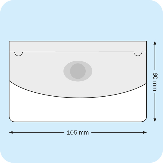 legatoria Portabiglietti da visita adesivo 105x64mm Tasca con pattella e punto adesivo per chiusura, apertura sul lato lungo, il foglio frontale  ribassato.