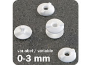 legatoria Rivetto in plastica 3mm (variabile) BIANCO, in due pezzi, a testa spessa, spessore testa 2mm, spessore base 2,5mm, spessore rilegabile 3mm, spessore complessivo a rivetto chiuso 7,5mm, foro da praticare sui fogli 3,5mm, diametro esterno della base e della testa 12,5mm.