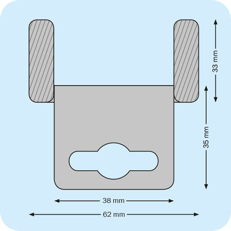 legatoria Appendini trasparenti autoadesivi per blister 62x35mm foratura standard europea piegevole, in PET da 400micron, con due superfici adesive, per oggetti fino a 400 grammi. In rotolo.