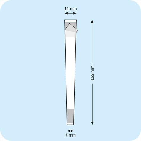 legatoria Supporto per cartelli Wobbler trapezoidale, 150x7-11mm TRASPARENTE, con due estremit autoadesive in schiuma di polietilene molto tenace. In PVC rigido 280 micron*.