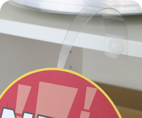 legatoria Supporto per cartelli Wobbler, 200x5-16mm TRASPARENTE, con due estremit autoadesive in schiuma di polietilene molto tenace. In PVC rigido 400 micron.