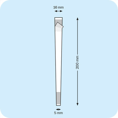 legatoria Supporto per cartelli Wobbler, 200x5-16mm TRASPARENTE, con due estremit autoadesive in schiuma di polietilene molto tenace. In PVC rigido 400 micron.