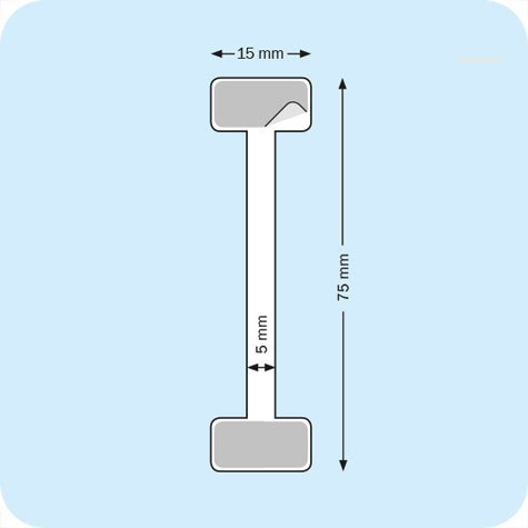 legatoria Supporto per cartelli Wobbler, 75x5-15mm TRASPARENTE, con due estremit autoadesive in schiuma di polietilene molto tenace. In PVC rigido 300 micron.