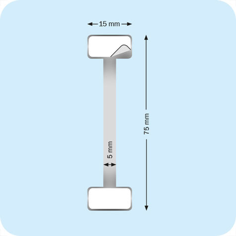 legatoria Supporto per cartelli Wobbler, 75x5-15mm ALLUMINIO pieghevole. Con due estremit autoadesive in schiuma di polietilene molto tenace.