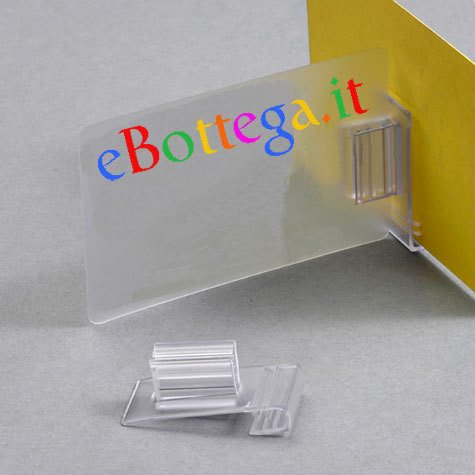 legatoria Porta cartellino per binari TRASPARENTE, in plastica, 20x38mm, angolo di 90 gradi.