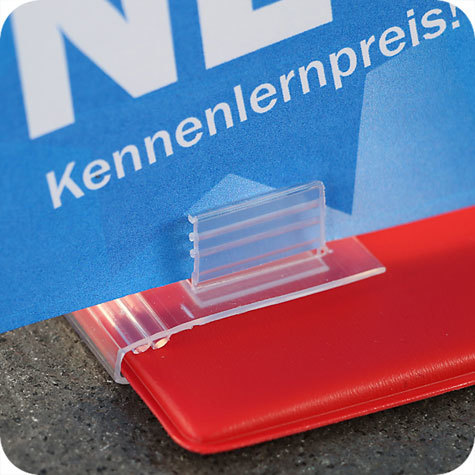 legatoria Porta cartellino per binari TRASPARENTE, in plastica, 20x38mm, angolo di 90 gradi.