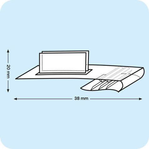 legatoria Porta cartellino per binari TRASPARENTE, in plastica, 20x38mm, angolo di 90 gradi.