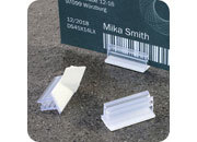 legatoria Porta cartellino autoadesivo 15x12mm TRASPARENTE, angolo di 90 gradi. Con base autoadesiva in schiuma di polietilene LEG3539