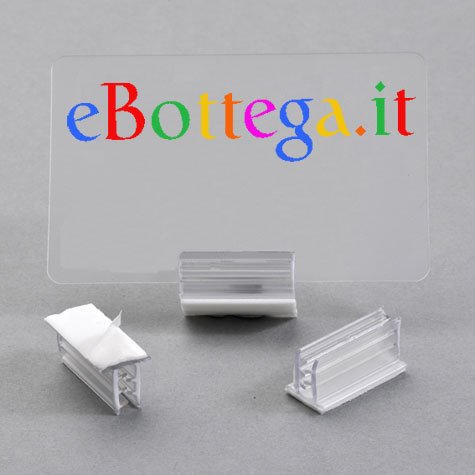 legatoria Porta cartellino autoadesivo 15x12mm TRASPARENTE, angolo di 90 gradi. Con base autoadesiva in schiuma di polietilene.