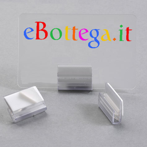 legatoria Porta cartellino autoadesivo 25x20mm TRASPARENTE, angolo di 90 gradi. Con base autoadesiva in schiuma di polietilene.