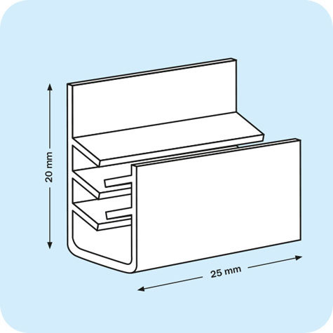legatoria Porta cartellino autoadesivo 25x20mm TRASPARENTE, angolo di 90 gradi. Con base autoadesiva in schiuma di polietilene.