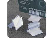 legatoria Porta cartellino autoadesivo flessibile 25x25mm TRASPARENTE, angolo di 90 gradi. Con base autoadesiva in schiuma di polietilene leg601