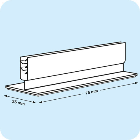 legatoria Porta cartellino autoadesivo flessibile 75x25mm TRASPARENTE, angolo di 90 gradi. Con base autoadesiva in schiuma di polietilene.