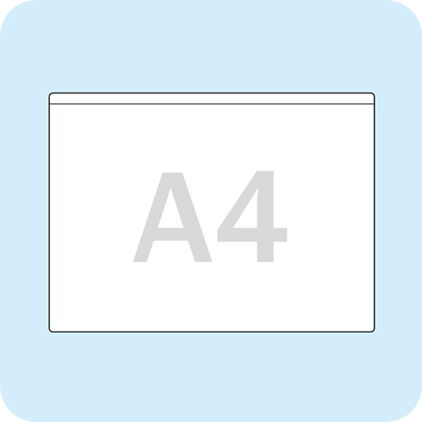 legatoria Busta autoadesiva A4 (210x297mm) in vinile trasparente (colla acrilica trasparente), apertura sul lato corto.