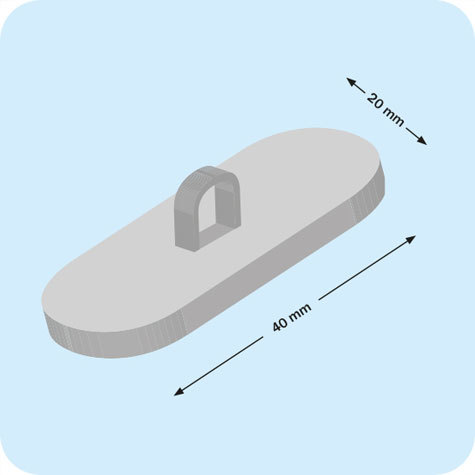 legatoria Basetta autoadesive con occhiello, 20x40mm BIANCO, in plastica bianca, sezione rettangolare.