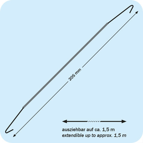 legatoria Ancoraggio estensibile a doppio gancio 205mm si estende da 205mm a 1,5 metri, per pesi fino a 1000 grammi.