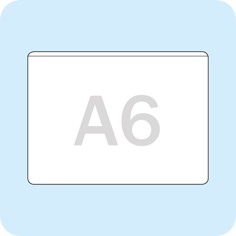 legatoria Busta autoadesiva A6 (105x148mm) in vinile trasparente (colla acrilica trasparente), apertura sul lato lungo.