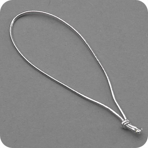 legatoria Anello elastico con nodo 70-140mm ARGENTO, lunghezza aperto 14cm, lunghezza chiusa 7cm, spessore 1mm. Elastico rivestito in tessuto.