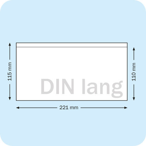 legatoria Busta autoadesiva 221x110mm in vinile trasparente (colla acrilica trasparente), apertura sul lato lungo, per contenere fino a 5mm di fogli A4 piegati in 3.