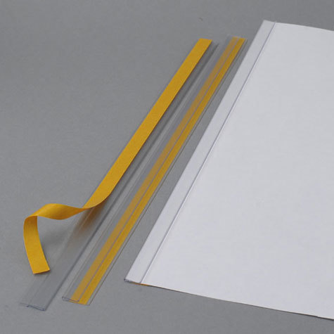 legatoria Dorsetto. dorsino rilegafogli autoadesivo. 29.7cm TRASPARENTE, lunghezza 29,7cm, rilega fino a 1mm (da 1 a 10 fogli da 80 grammi x mq), in PVC rigido. La striscia adesiva � posta sul retro del dorsetto.