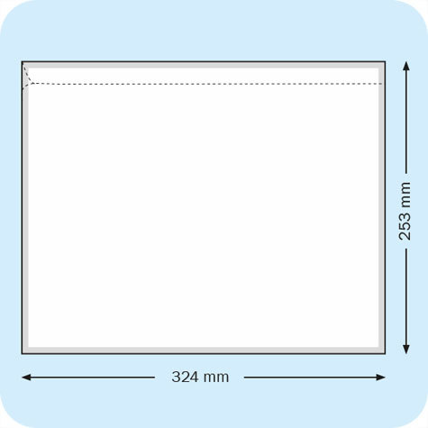 legatoria Buste per spedizioni autoadesive 246x332mm per formato A4, TRASPARENTE, neutra, non stampata, apertura sul lato lungo.