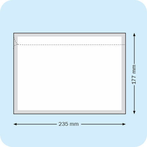 legatoria Buste per spedizioni autoadesive 238x175mm per formato A5, TRASPARENTE, neutra, non stampata, apertura sul lato lungo.