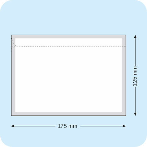 legatoria Buste per spedizioni autoadesive 177x135mm per formato A6, TRASPARENTE, neutra, non stampata, apertura sul lato lungo.