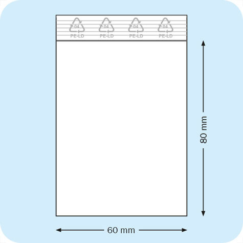 legatoria Sacchetti richiudibili (minigrip), 60x80mm TRASPARENTE, in polietilene da 50 micron, aperti sul lato corto, con zip di chiusura.