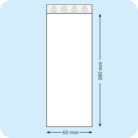 legatoria Sacchetti richiudibili (minigrip), 60x160mm TRASPARENTE, in polietilene da 50 micron, aperti sul lato corto, con zip di chiusura.