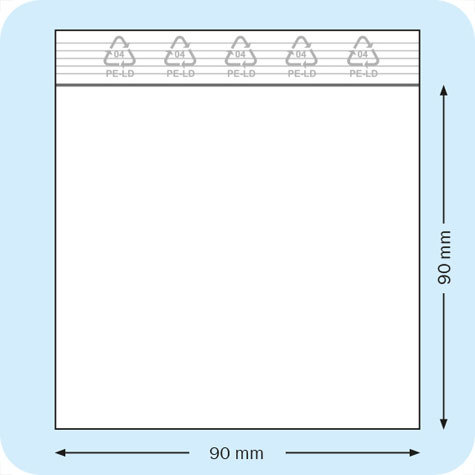 legatoria Sacchetti richiudibili (minigrip), 90x90mm TRASPARENTE, in polietilene da 50 micron, aperti sul lato corto, con zip di chiusura.