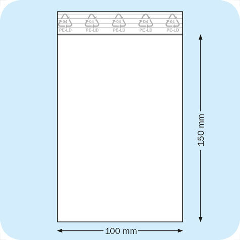 legatoria Sacchetti richiudibili (minigrip), 100x150mm TRASPARENTE, in polietilene da 50 micron, aperti sul lato corto, con zip di chiusura.