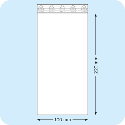 legatoria Sacchetti richiudibili (minigrip), 100x220mm TRASPARENTE, in polietilene da 50 micron, aperti sul lato corto, con zip di chiusura.
