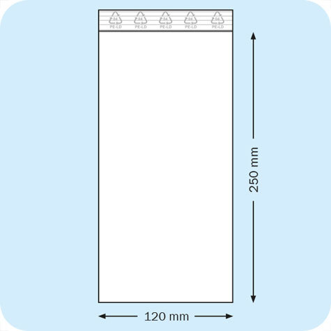 legatoria Sacchetti richiudibili (minigrip), 120x250mm TRASPARENTE, in polietilene da 50 micron, aperti sul lato corto, con zip di chiusura.